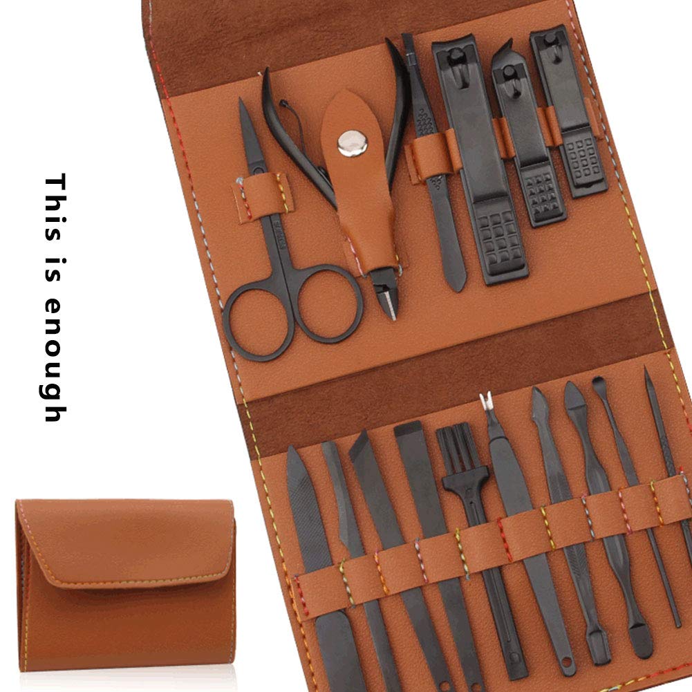 16 PCs Nail Clipper/Manicure & Pedicure Kit-GREY_Black_ Blue