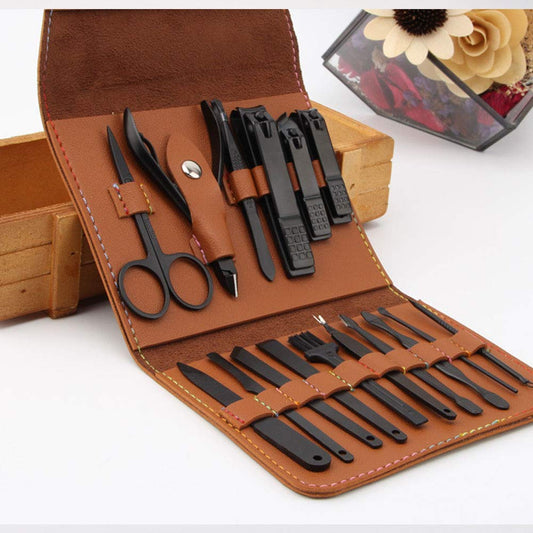 16 PCs Nail Clipper/Manicure & Pedicure Kit-GREY_Black_ Blue