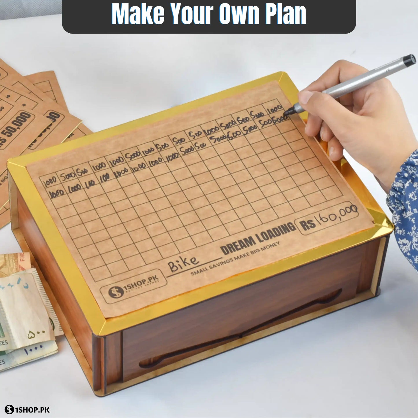 All in 1 – Reusable Wooden Money Saving Box (Openable)