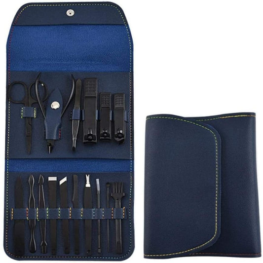 16 PCs Nail Clipper/Manicure & Pedicure Kit-GREY_Black_ Blue